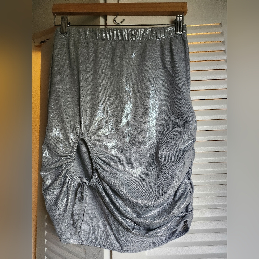 VENUS Silver Gray Bubble Midi Skirt